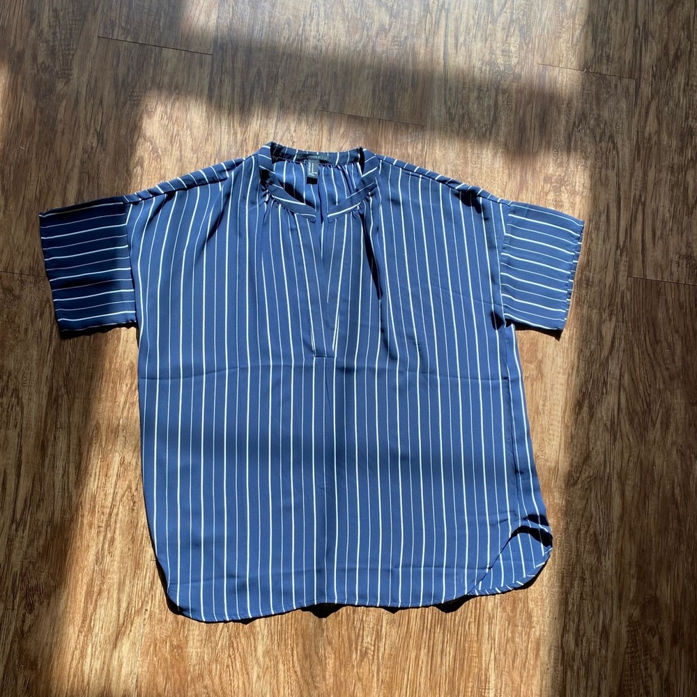Navy and white deep v neck shirt